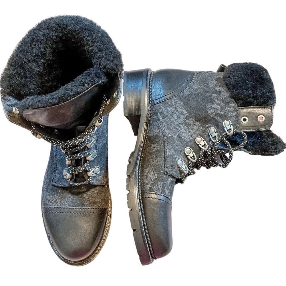 Frye Samantha Camo Hiker Combat Boots Shearling